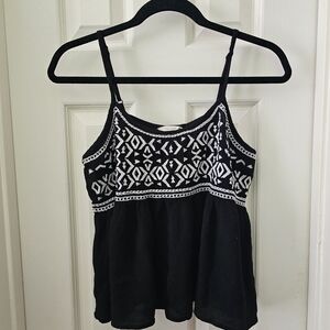 Sim & Sam Black and White Graphic Peplum Tank Top
